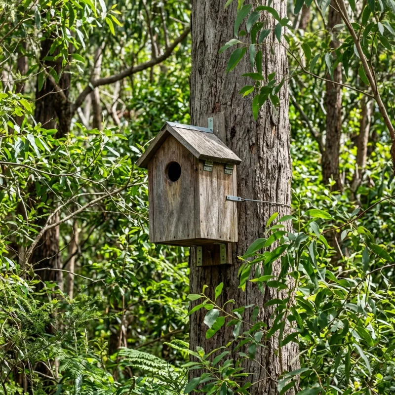 Animal nesting box installed as a humane alternative to a Tuerong roof cavity