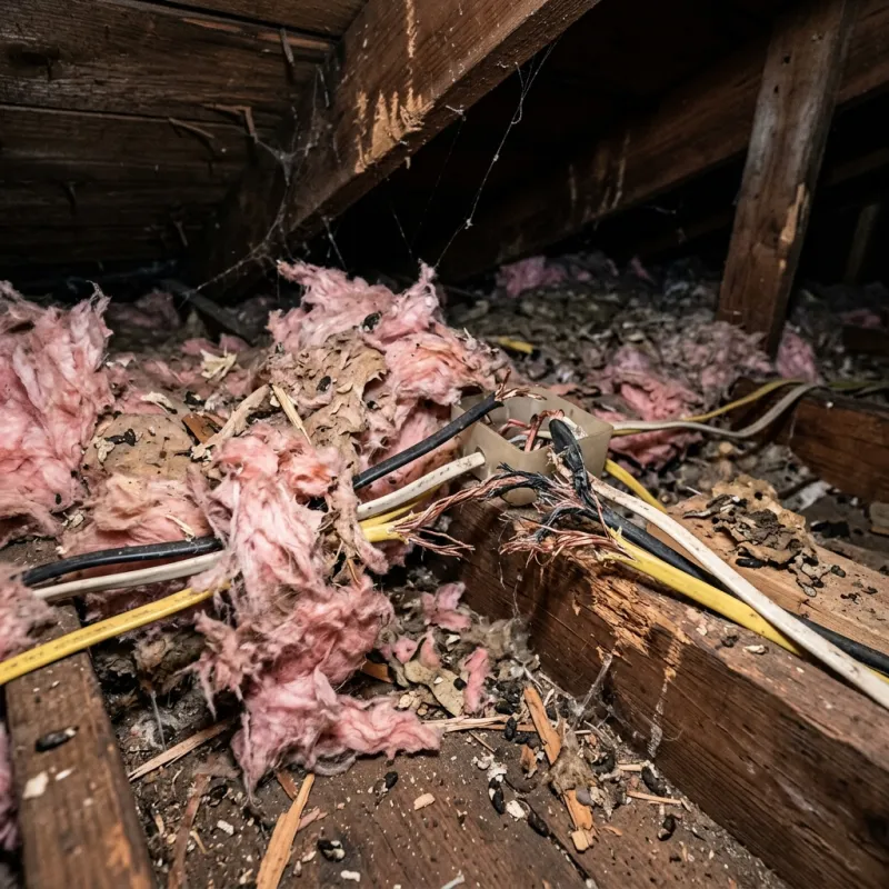 Contaminated ceiling insulation being assessed in a Tuerong roof space